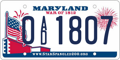MD license plate 0AD1807