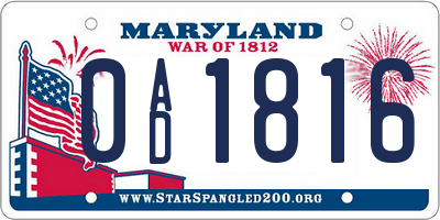 MD license plate 0AD1816