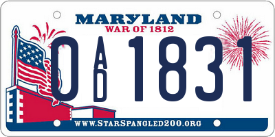 MD license plate 0AD1831