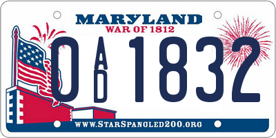MD license plate 0AD1832