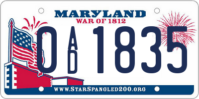 MD license plate 0AD1835