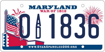 MD license plate 0AD1836