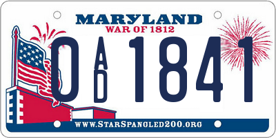 MD license plate 0AD1841