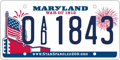 MD license plate 0AD1843