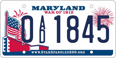 MD license plate 0AD1845