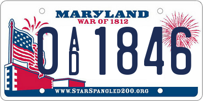 MD license plate 0AD1846