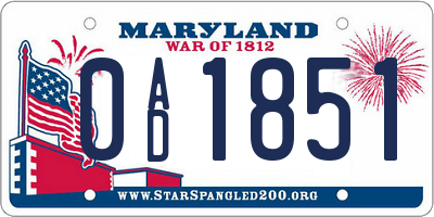 MD license plate 0AD1851