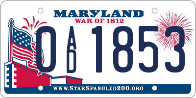 MD license plate 0AD1853
