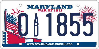 MD license plate 0AD1855