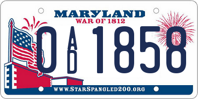 MD license plate 0AD1858