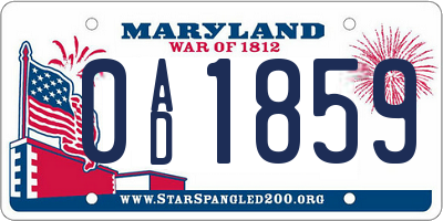MD license plate 0AD1859