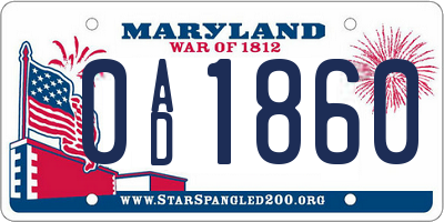 MD license plate 0AD1860
