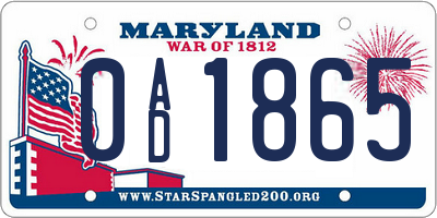 MD license plate 0AD1865