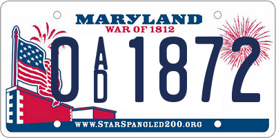 MD license plate 0AD1872