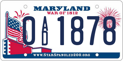 MD license plate 0AD1878