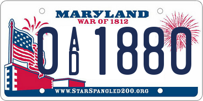 MD license plate 0AD1880