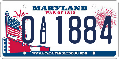 MD license plate 0AD1884