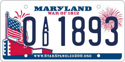 MD license plate 0AD1893