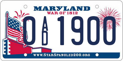 MD license plate 0AD1900