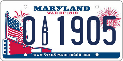 MD license plate 0AD1905