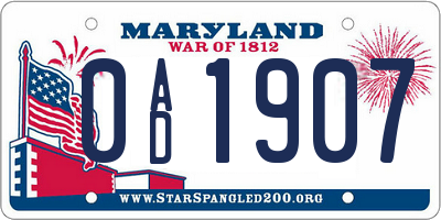 MD license plate 0AD1907