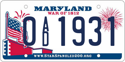 MD license plate 0AD1931