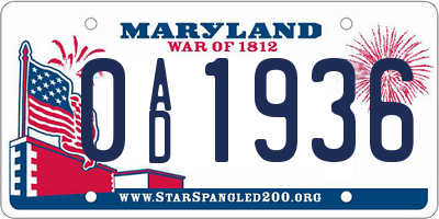 MD license plate 0AD1936