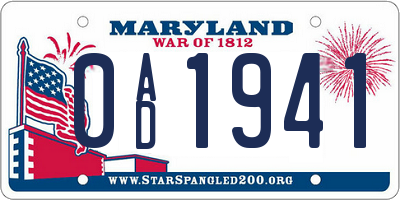 MD license plate 0AD1941