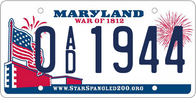 MD license plate 0AD1944