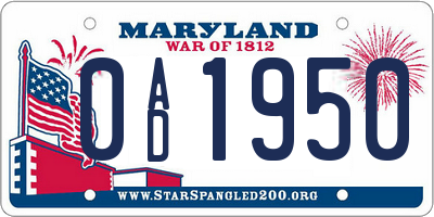 MD license plate 0AD1950