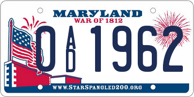 MD license plate 0AD1962