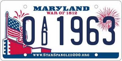 MD license plate 0AD1963