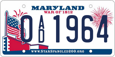MD license plate 0AD1964