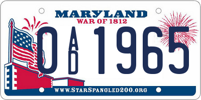 MD license plate 0AD1965