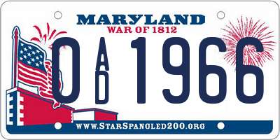 MD license plate 0AD1966