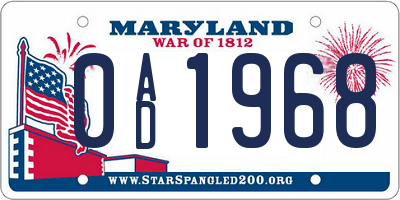 MD license plate 0AD1968