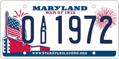 MD license plate 0AD1972