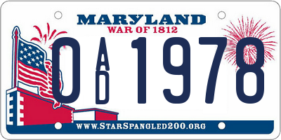MD license plate 0AD1978