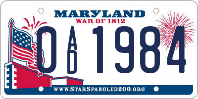 MD license plate 0AD1984