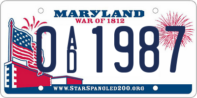 MD license plate 0AD1987