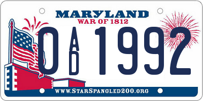 MD license plate 0AD1992