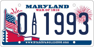 MD license plate 0AD1993