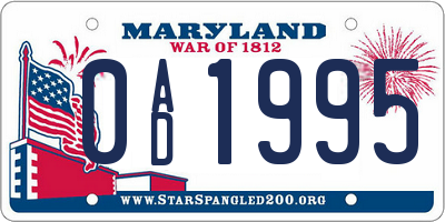 MD license plate 0AD1995