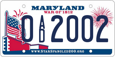 MD license plate 0AD2002