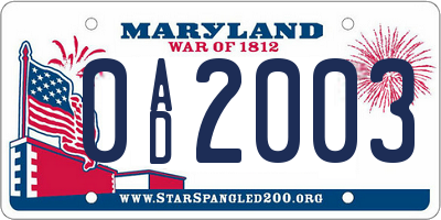MD license plate 0AD2003
