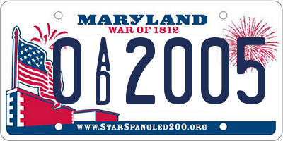 MD license plate 0AD2005