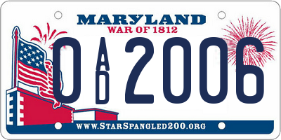 MD license plate 0AD2006