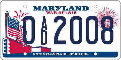 MD license plate 0AD2008