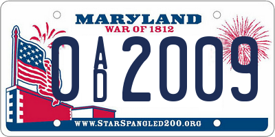 MD license plate 0AD2009