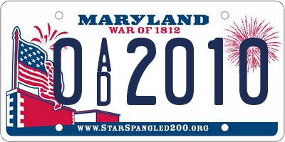 MD license plate 0AD2010